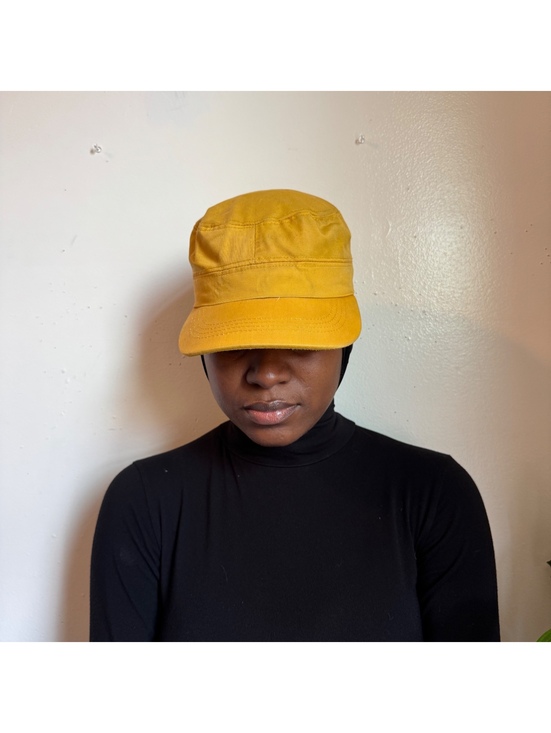 Accessories - Vintage mustard Cadet Cap Flat Top Military Patrol Hat one size Adjustable